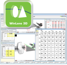 Screenshot der optischen Design-Software WinLens mit Funktionen zu Kantendicke und relativer Beleuchtung