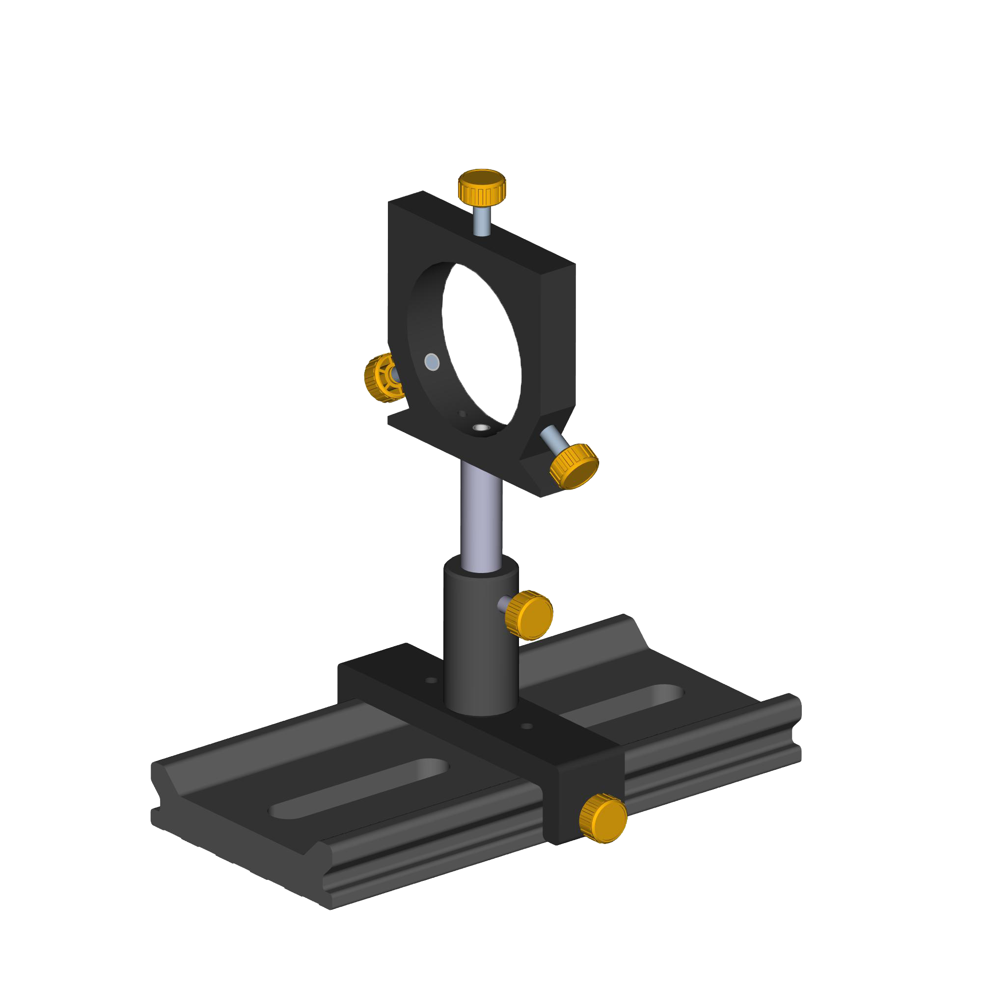 Application example: A Carrier FLR 95 with Mounting Column 14, Rod and Adjustable Holder 55-M is placed on Flat rail FLS 95-200-M