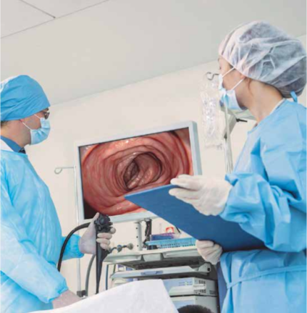 Endoscopy using a camera with the image projected on a monitor. Endoscopy using a camera with the image projected on a monitor.